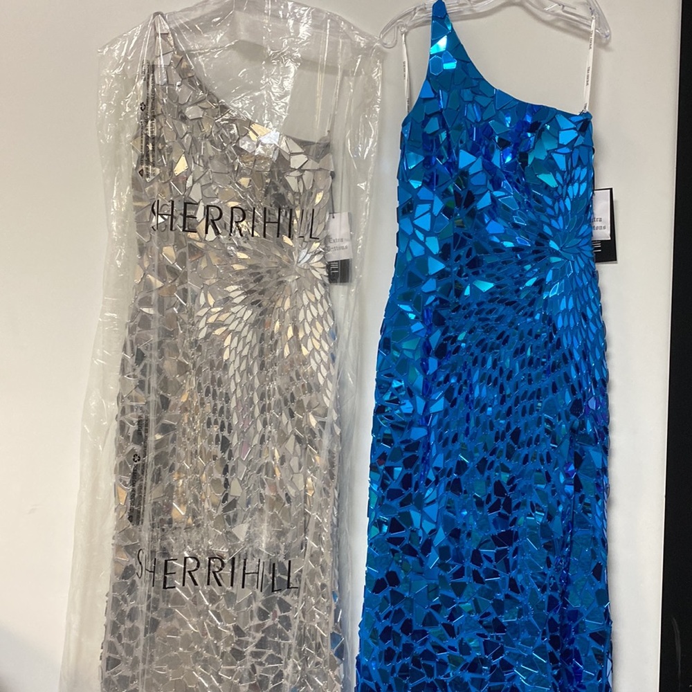 Sherri Hill One Shoulder Silver Dress